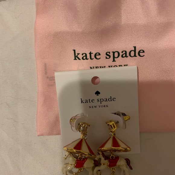 NWT Kate Spade Gold and Red Carousel Horse Earrings - Picture 3 of 5